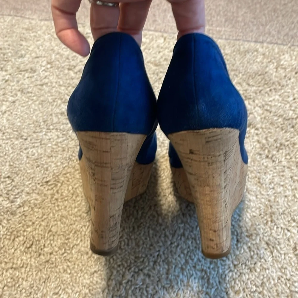 Boston Proper Women’s Pammy Wedge Heels Size 8 Blue Platform Suede Preppy Party